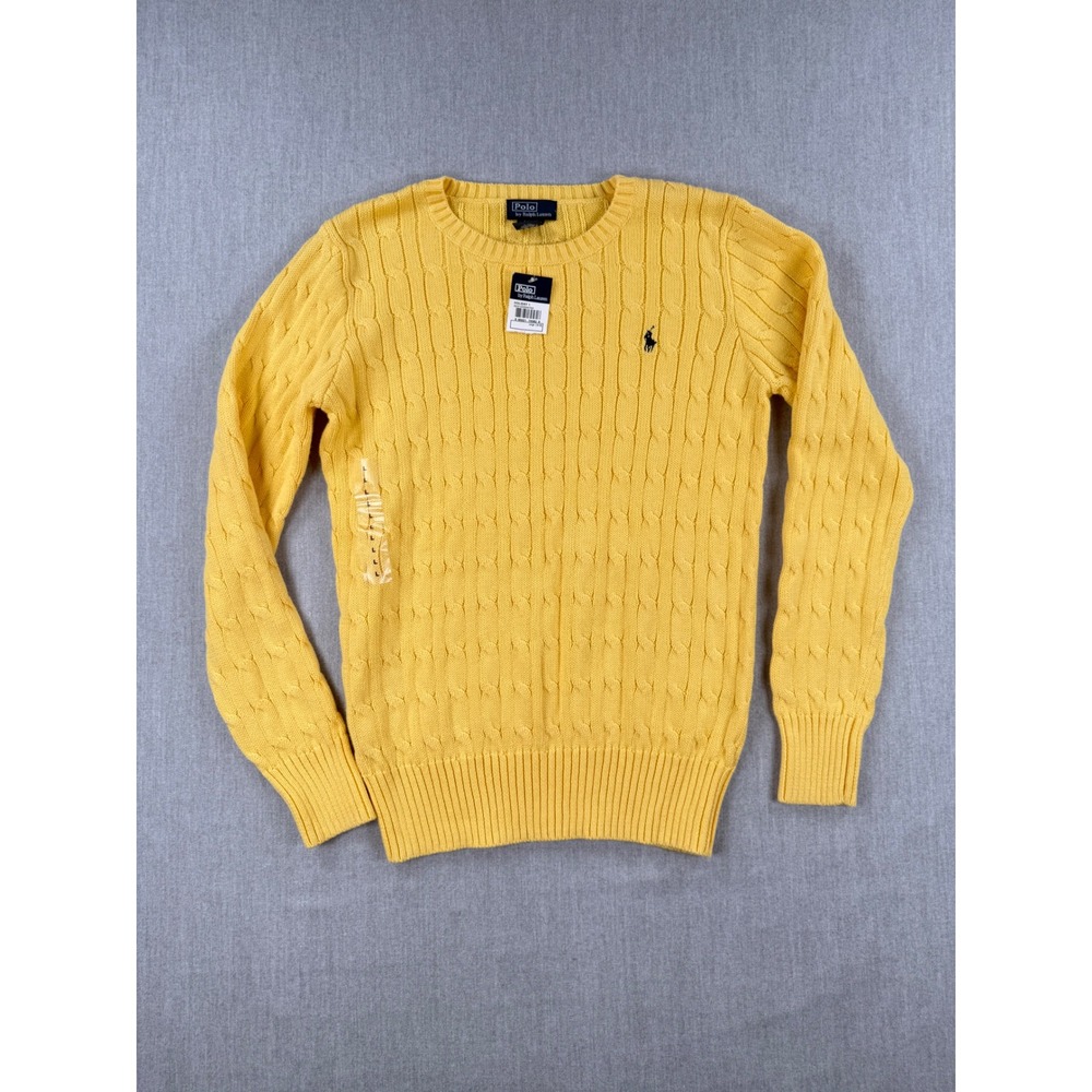 Polo Ralph Lauren Kids Yellow Cable Knit Cotton Sweater Boys Large 14-16 NWT